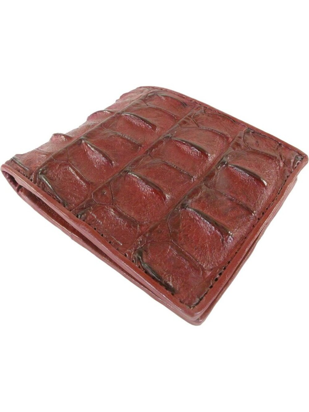 Genuine Crocodile Leather Bifold Wallet - 6 Card Slots, 2 ID Windows, Wine Red